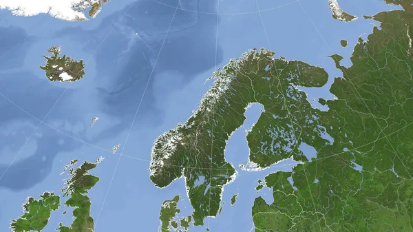 挪威及其邻国 距离偏斜的视角 没有轮廓 卫星图像 — 图库照片
