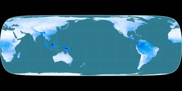 Carte Monde Dans Projection Tobler Centrée Sur 170 Longitude Ouest — Photo