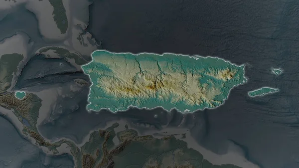 Área Puerto Rico Agrandó Brilló Sobre Fondo Oscuro Sus Alrededores —  Fotos de Stock