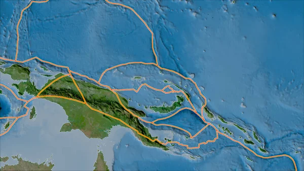 Płyty Tektoniczne Graniczą Satelitarną Mapą Obszarów Przylegających Obszaru Płyty North — Zdjęcie stockowe