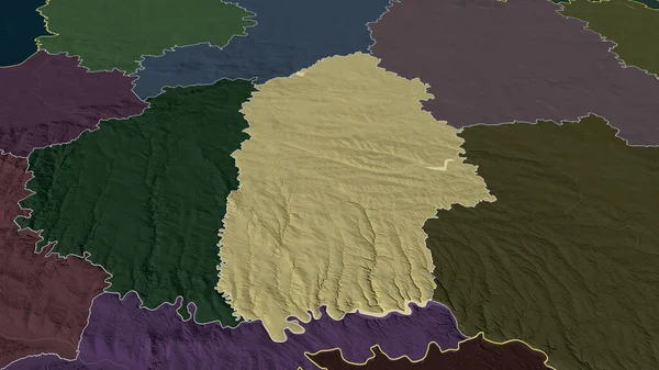 Khmel\'nyts\'kyy - region of Ukraine zoomed and highlighted. Colored and bumped map of the administrative division. 3D rendering