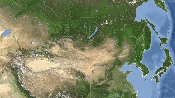 蒙古及其邻近地区 距离偏斜的视角 没有轮廓 卫星图像 — 图库照片
