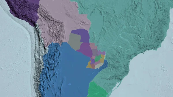 Paraguay Zoomed Barrio Mapa Coloreado Tocado División Administrativa Renderizado — Foto de Stock