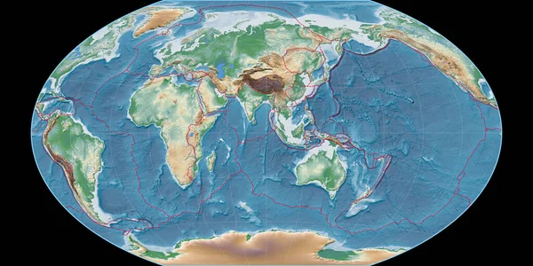 World Map Winkel Tripel Projection Centered East Longitude Colored Shader — Stock Photo, Image