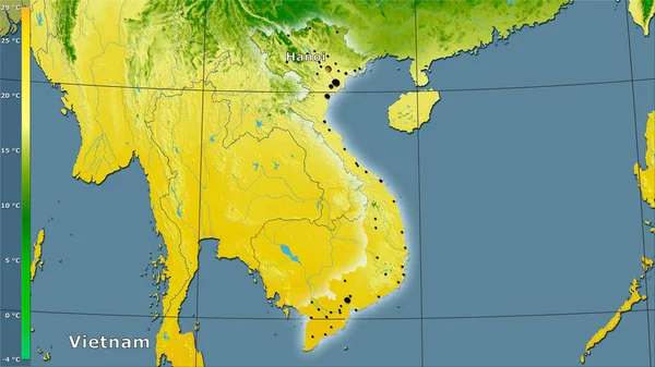 Temperatura Média Trimestre Mais Frio Dentro Área Vietnã Projeção Estereográfica — Fotografia de Stock