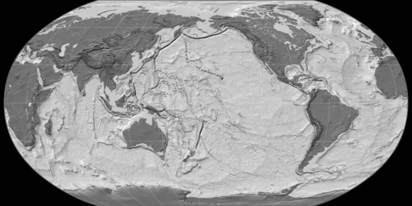 Mapa Świata Projekcji Robinsona Skupiona 170 Zachodniej Długości Geograficznej Dwupoziomowa — Zdjęcie stockowe