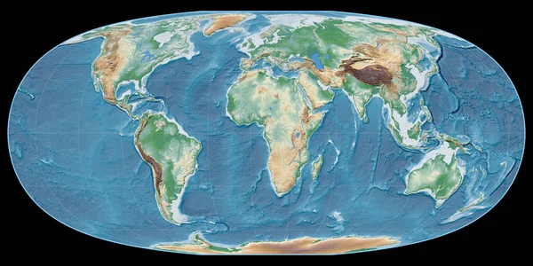 Mapa Del Mundo Proyección Mcbryde Thomas Centrado Longitud Este Sombreado —  Fotos de Stock