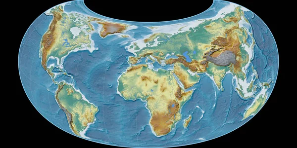 Raisz Armadillo 투영의 지도는 경도를 중심으로 지형학적 Topographic Relief Map — 스톡 사진