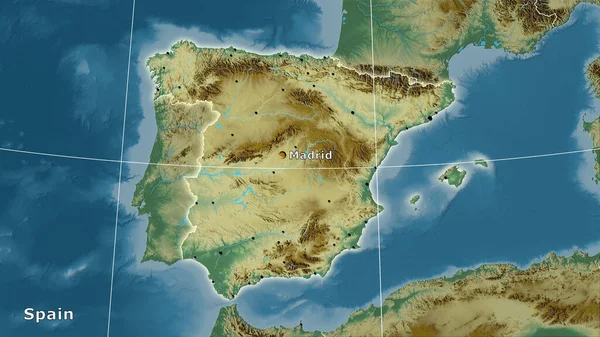 Španělsko Topografické Reliéfní Mapě Stereografické Projekci Hlavní Skladba — Stock fotografie