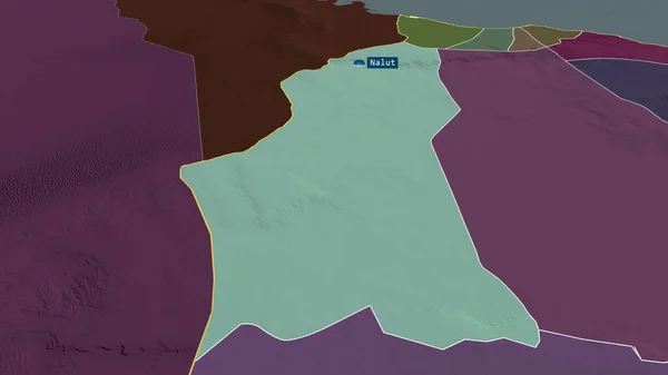 Nalut District Libya Zoomed Highlighted Capital Colored Bumped Map Administrative — Stock Photo, Image