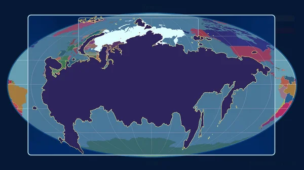 Vista Ampliada Del Contorno Rusia Con Líneas Perspectiva Contra Mapa —  Fotos de Stock