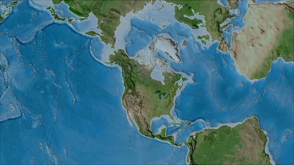 Områden Den Nordamerikanska Tektoniska Plattan Satelliten Karta Van Der Grinten — Stockfoto