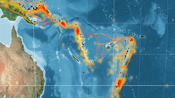 Nová Hebridská Tektonická Deska Nastíněná Globálních Satelitních Snímcích Projekci Kavrayskiy — Stock fotografie