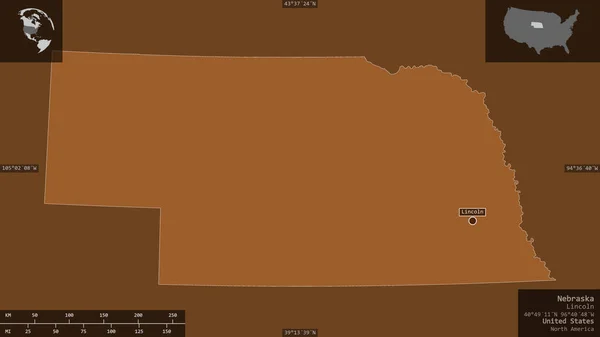 Nebraska Estado Dos Estados Unidos Sólidos Modelados Com Lagos Rios — Fotografia de Stock