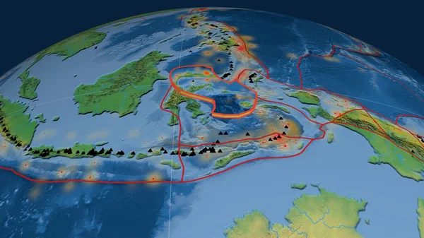 Molucca Sea Tektoniska Plattan Extruderas Jorden Naturlig Jordisk Topografisk Karta — Stockfoto