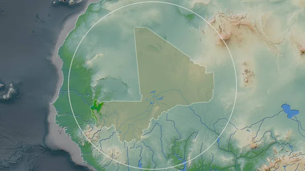 Área Ampliada Malí Rodeada Por Círculo Fondo Barrio Mapa Físico — Foto de Stock