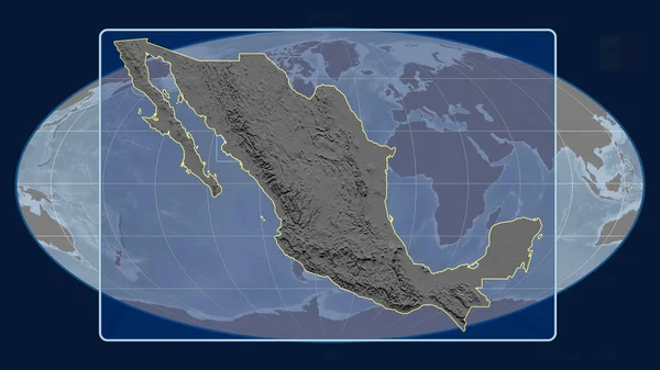 Zoomed View Mexico Outline Perspective Lines Global Map Mollweide Projection — Stock Photo, Image