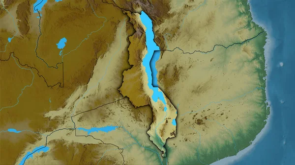 Zone Malawi Sur Carte Topographique Relief Dans Projection Stéréographique Composition — Photo
