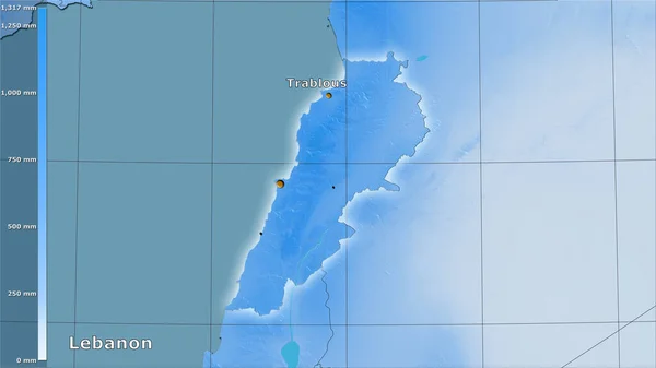 Precipitação Anual Área Líbano Projeção Estereográfica Com Legenda Composição Principal — Fotografia de Stock