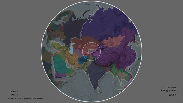 Gebiet Von Kirgisistan Mit Einem Kreis Auf Der Großformatigen Landkarte — Stockfoto