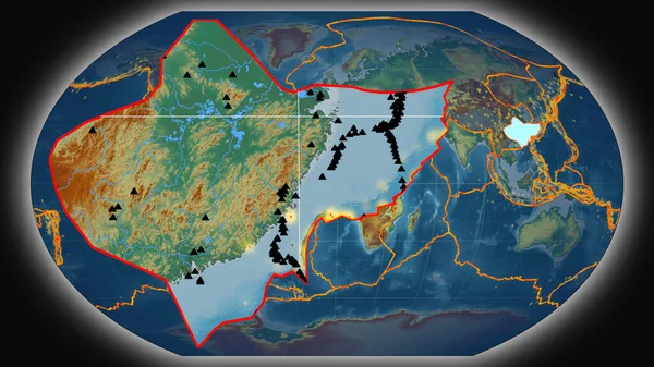 Placa Tectônica Yangtze Extrudida Apresentada Contra Mapa Relevo Topográfico Global — Fotografia de Stock