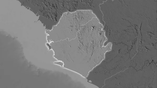 Obszar Sierra Leone Dwupoziomowej Mapie Wysokości Projekcji Stereograficznej Surowa Kompozycja — Zdjęcie stockowe
