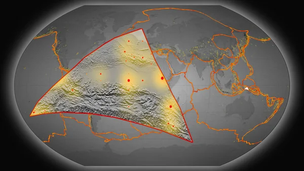 Placa Tectónica Maoke Extruida Presentada Contra Mapa Global Elevación Escala — Foto de Stock