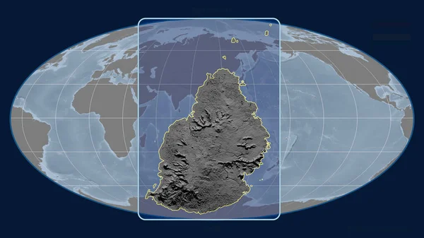 Mollweide Projekcióban Egy Globális Térképre Ráközelített Mauritius Körvonalra Alakzat Központú — Stock Fotó