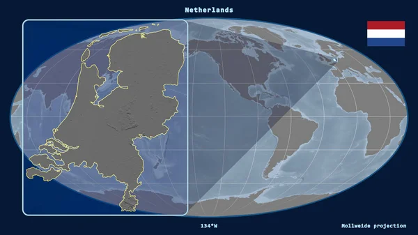 Zoom Sur Les Contours Des Pays Bas Avec Des Lignes — Photo