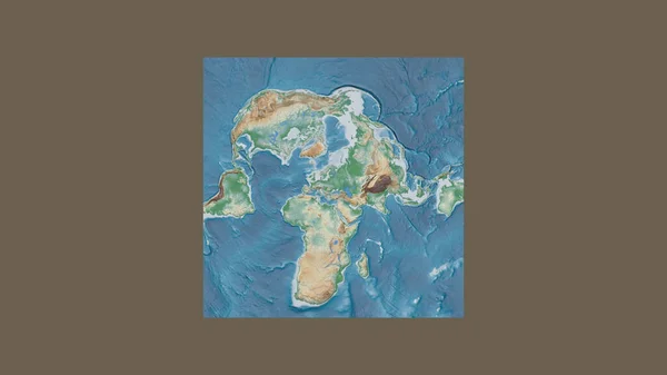 大比例尺世界地图的正方形框架 呈倾斜的范德格林登投影 以乌克兰领土为中心 彩色物理图 — 图库照片