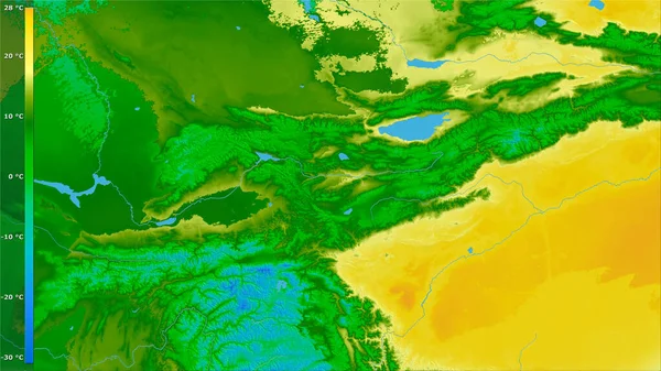 Temperatura Média Quarto Mais Quente Dentro Área Quirguistão Projeção Estereográfica — Fotografia de Stock