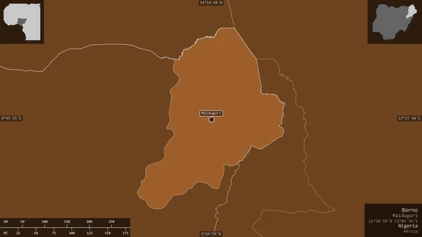 Borno Stato Della Nigeria Solidi Modellati Con Laghi Fiumi Forma — Foto Stock