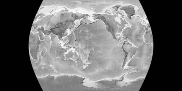 Wereldkaart Times Atlas Projectie Gericht 170 West Lengtegraad Grayscale Hoogte — Stockfoto