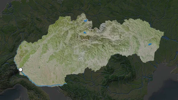 Визначена Територія Словаччини Капіталом Спустошеній Карті Свого Району Супутникові Зображення — стокове фото