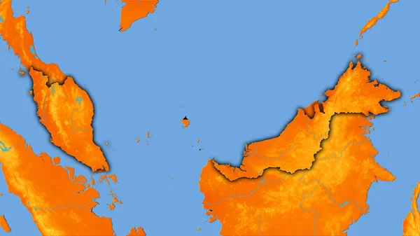 Stereografik Projeksiyondaki Yıllık Sıcaklık Haritasında Malezya Bölgesi Koyu Parlak Çizgili — Stok fotoğraf