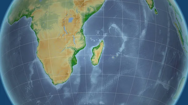 Mosambik Sousedství Vzdálená Perspektiva Obrysem Země Barevná Fyzická Mapa — Stock fotografie