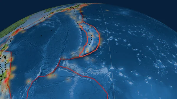 Płytka Tektoniczna Mariany Zarysowana Kuli Ziemskiej Mapa Topograficzna Naturalnej Ziemi — Zdjęcie stockowe