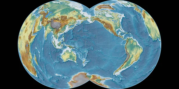 Карта Світу Маурер Повна Глобулярна Проекція Зосереджена 170 Довготах Західної — стокове фото
