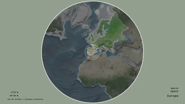 Площадь Испании Отмеченная Кругом Крупномасштабной Карте Континента Изолированной Ненасыщенном Фоне — стоковое фото