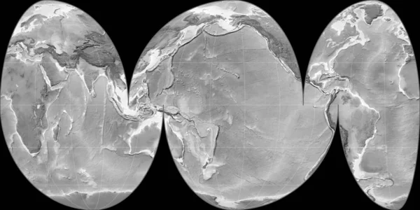 Карта Мира Проекции Моллвейда Океаны Сосредоточена Восточной Долготе Карта Возвышенности — стоковое фото