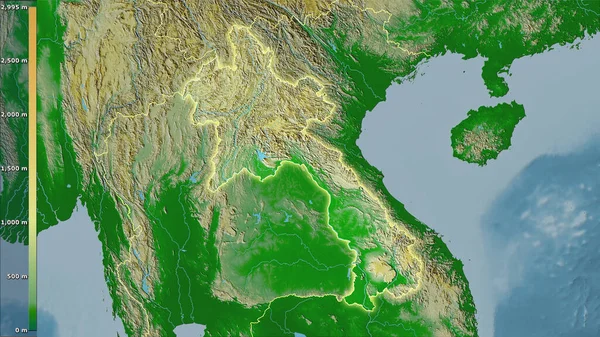 Mappa Fisica All Interno Dell Area Del Laos Nella Proiezione — Foto Stock