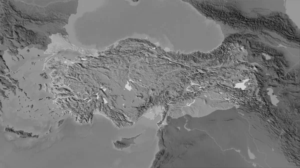 Turkey Area Grayscale Elevation Map Stereographic Projection Raw Composition Raster — Stock Photo, Image