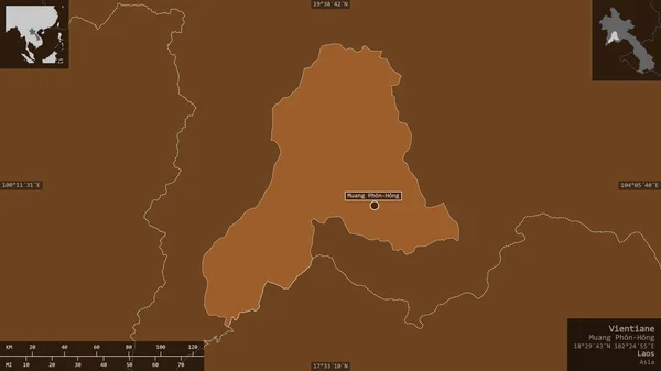 ラオスのビエンチャン州 湖や川でパターン化された固体 有益なオーバーレイとその国の領域に対して提示形状 3Dレンダリング — ストック写真