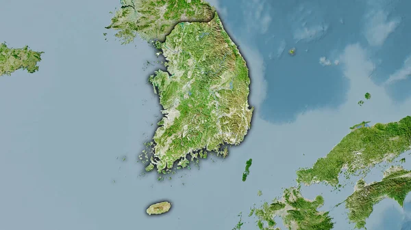 Uydudaki Güney Kore Bölgesi Stereografik Projeksiyondaki Bir Harita Koyu Parlak — Stok fotoğraf