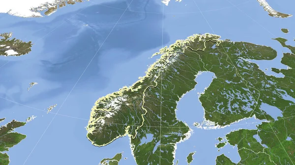 Norvégia Környék Távoli Ferde Perspektíva Vázolt Forma Műholdas Képek — Stock Fotó