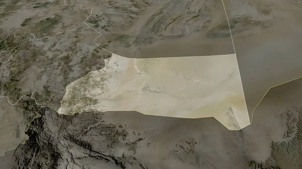 Najran - Suudi Arabistan bölgesi yakınlaştırıldı ve altı çizildi. Uydu görüntüleri. 3B görüntüleme