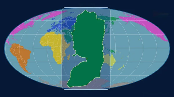 Zoomed View West Bank Outline Perspective Lines Global Map Mollweide — Stock Photo, Image