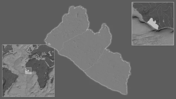 Зблизька Ліберія Розташування Регіоні Центрі Великомасштабної Мапи Світу Мапа Висот — стокове фото
