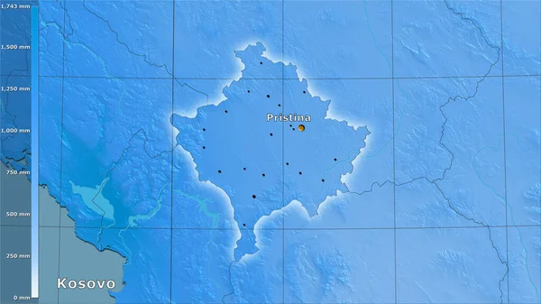 凡例付きの立体投影でコソボ地域内の年間降水量 主な組成 — ストック写真