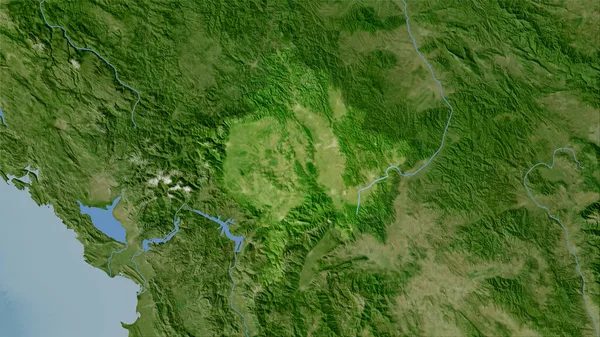 卫星B地图上立体投影中的科索沃地区 栅格层的原始组成 — 图库照片